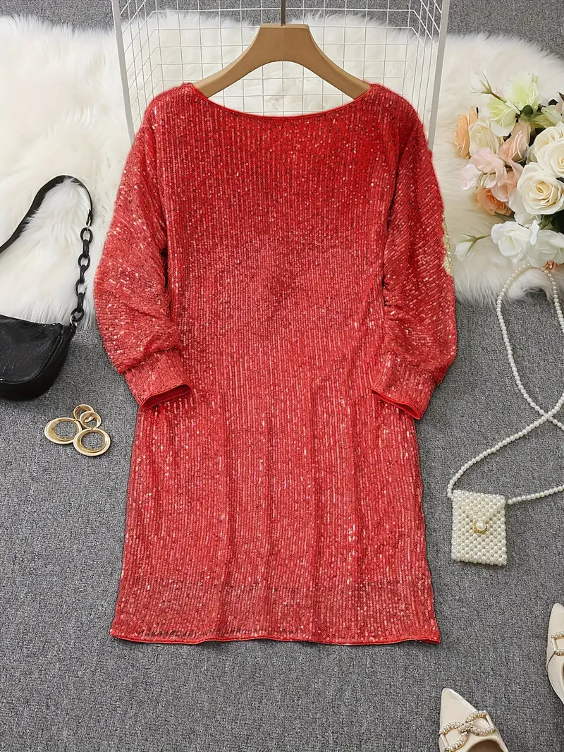 Women’s Sequin Mini Dress with Off-Shoulder Neckline