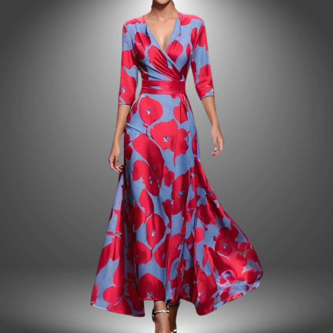 Women's Flattering V-Neck Floral Wrap Maxi Dress