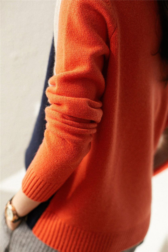 Women's Color Block Knit Sweater with Contrast Sleeves