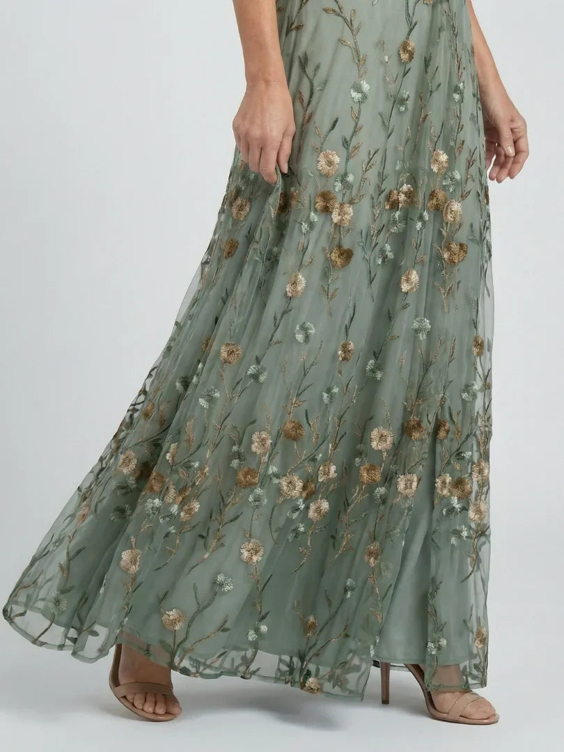 Women's Floral Print Maxi Dress with Flutter Sleeves