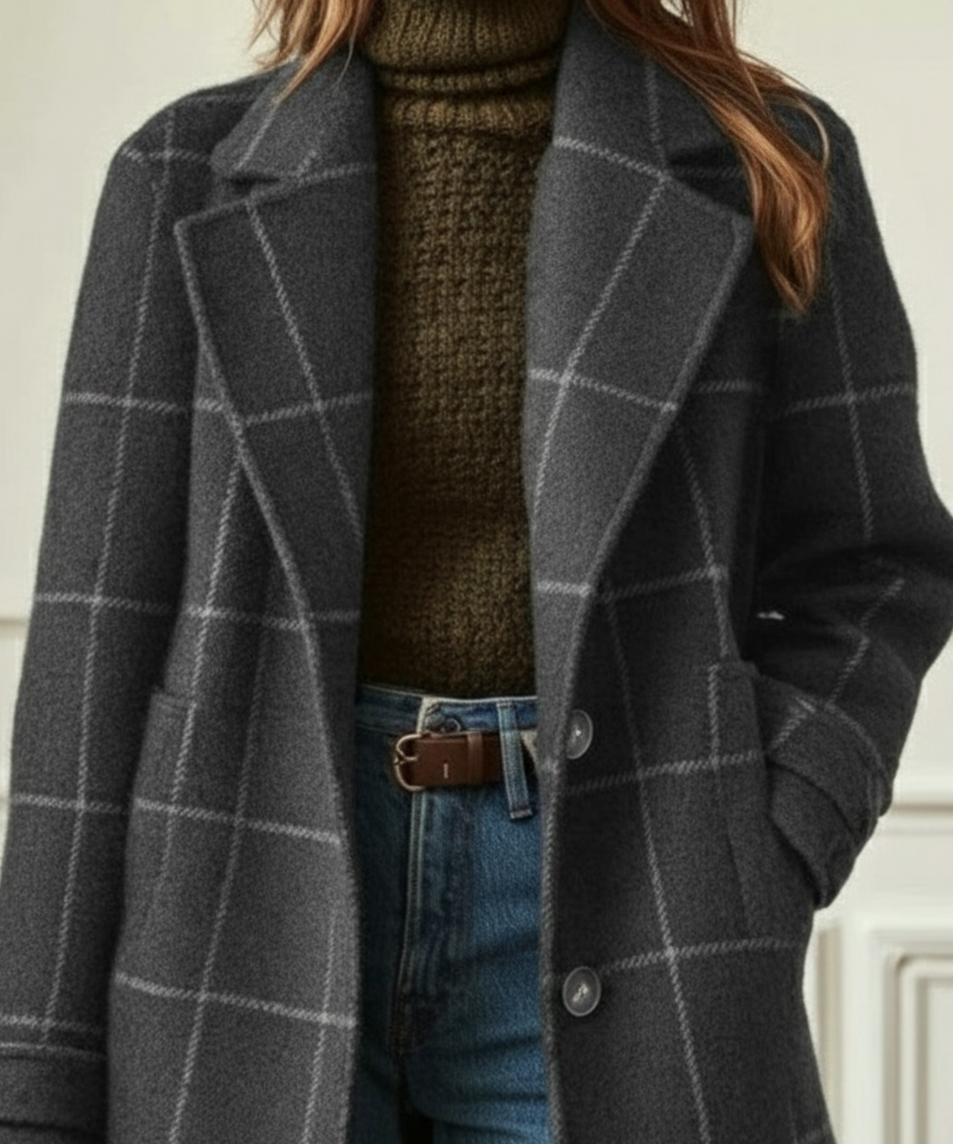 Women's Classic Checkered Long Coat