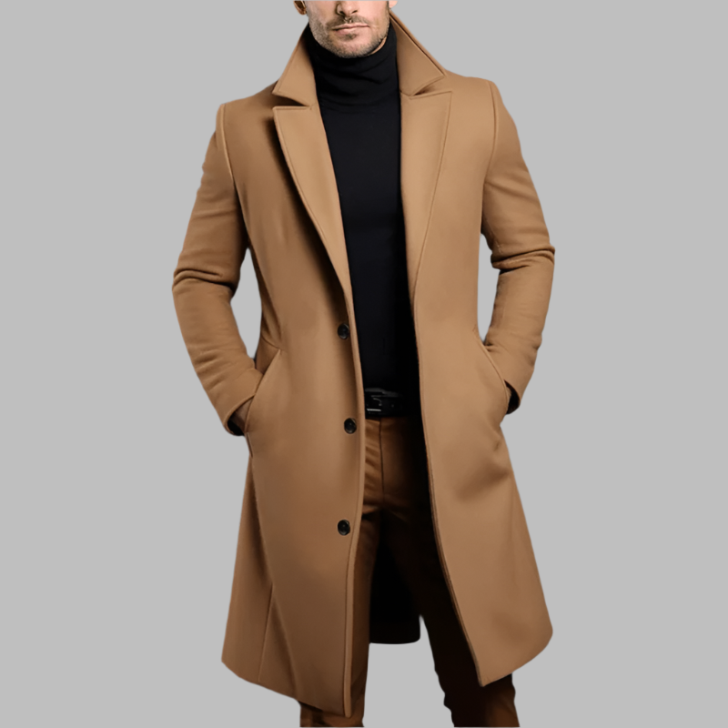Men’s Longline Tailored Wool-Style Overcoat