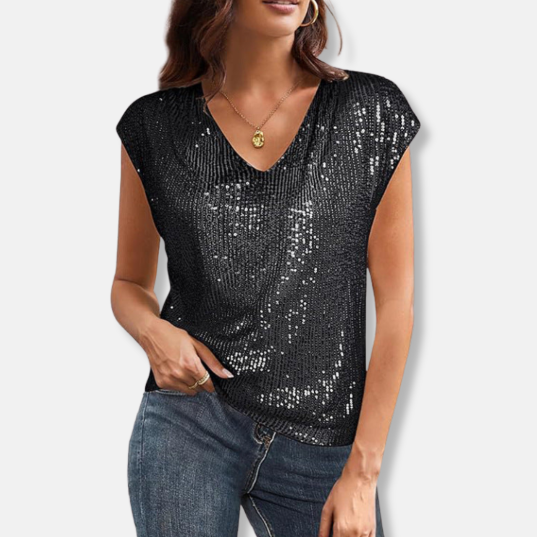 Women’s Sequin Sparkly V-Neck Sleeveless Top