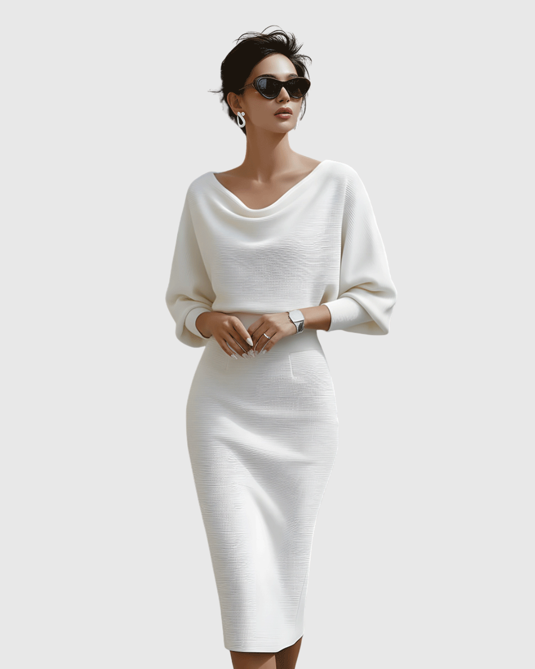 Women's Elegant Draped Neck Bodycon Midi Dress