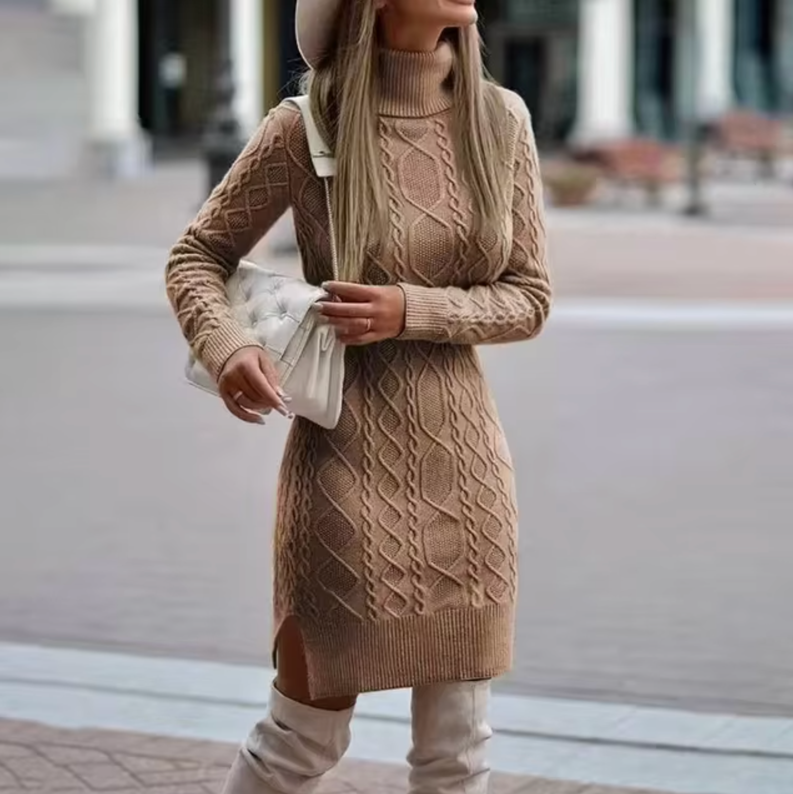 Stylish Women's Midi Dress with Long Sleeves Made of Tricot