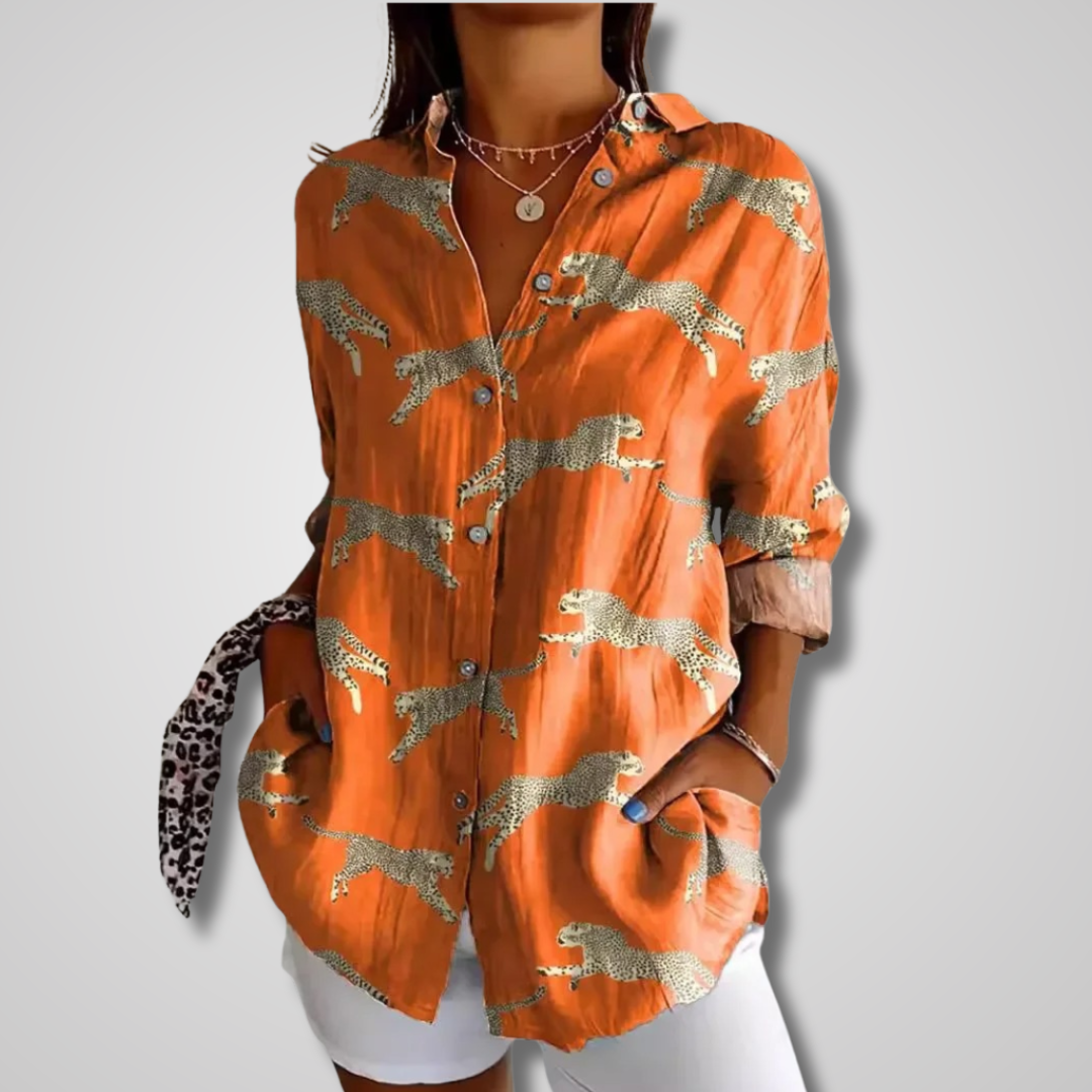 Women’s Vintage Floral Print Button-Up Blouse with Relaxed Fit