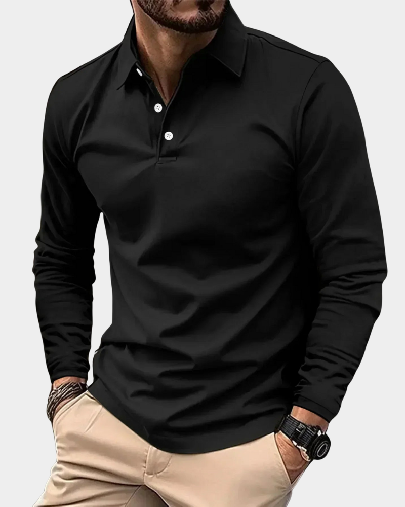 Men's Long-Sleeve Polo Collared Shirt