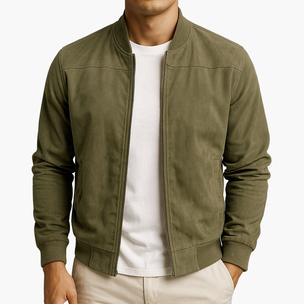 Men’s Suede-Look Zip-Up Bomber Jacket