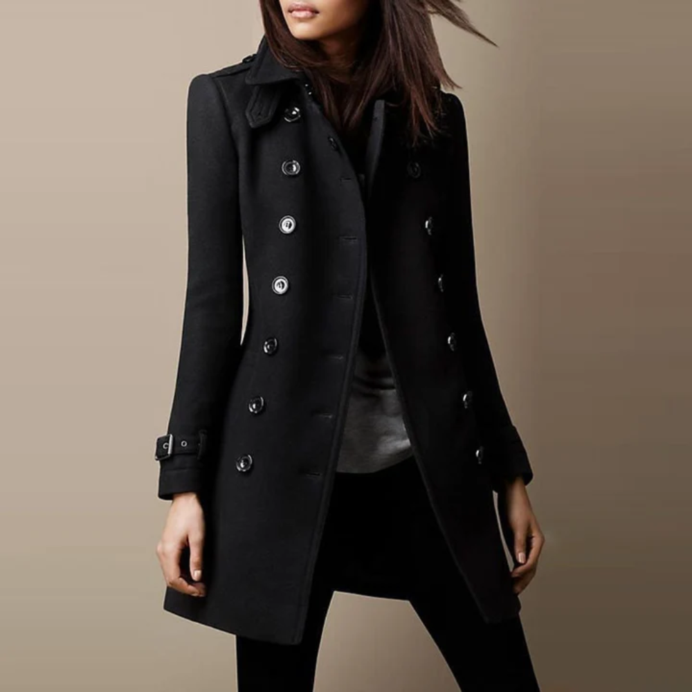 Women’s Tailored Long Winter Trench Coat with Lapel Collar