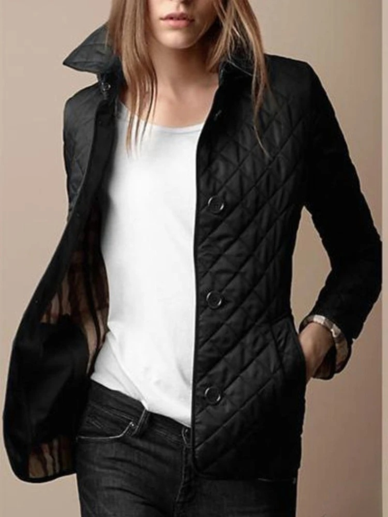 Stylish Lined Women's Jacket with Folded Collar