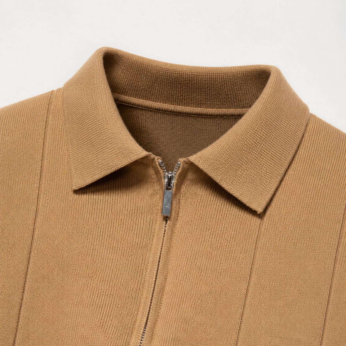 Men's Ribbed Zip Neck Polo Shirt