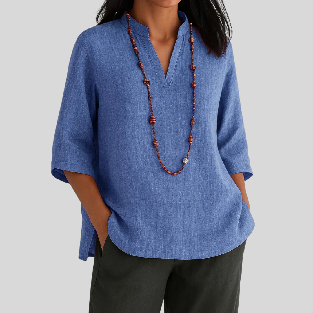 Women's Casual Loose Fit V-Neck 3/4 Sleeve Everyday Blouse