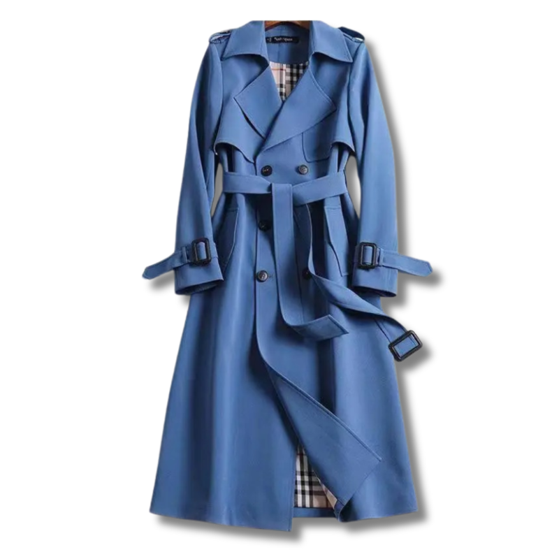 Women's Double-Breasted Belted Trench Coat with Classic Lapel
