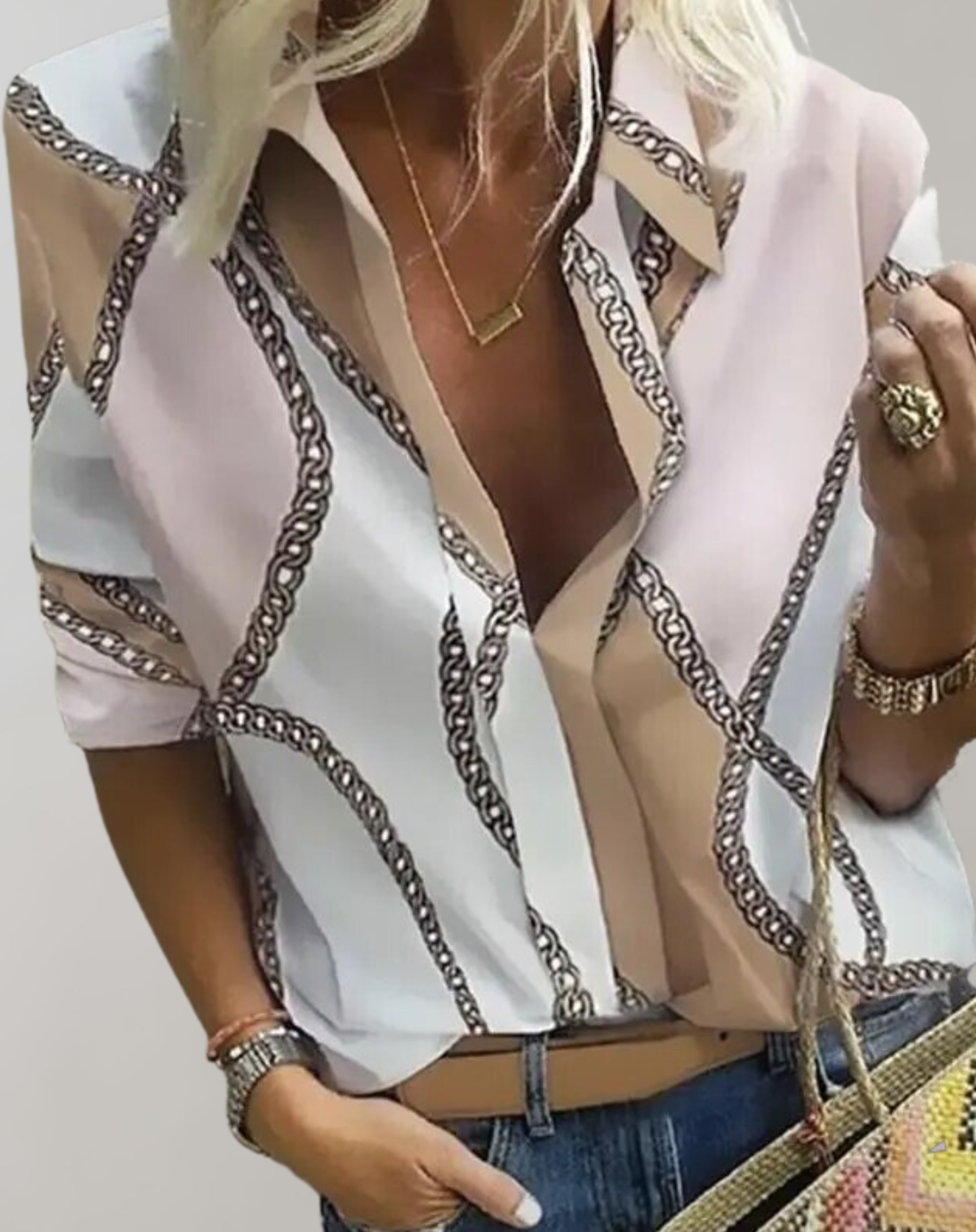 Women's Elegant Chain Print Fitted Blouse