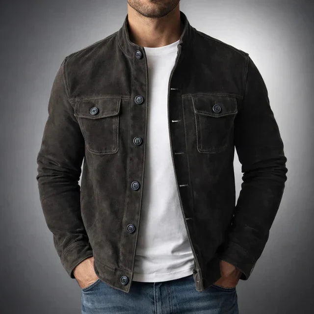 Men's Suede Jacket with Chest Pockets