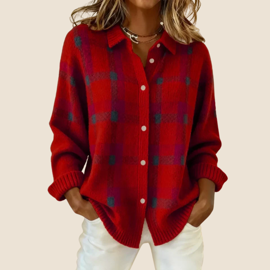 Women's Retro Plaid Oversized Knit Sweater