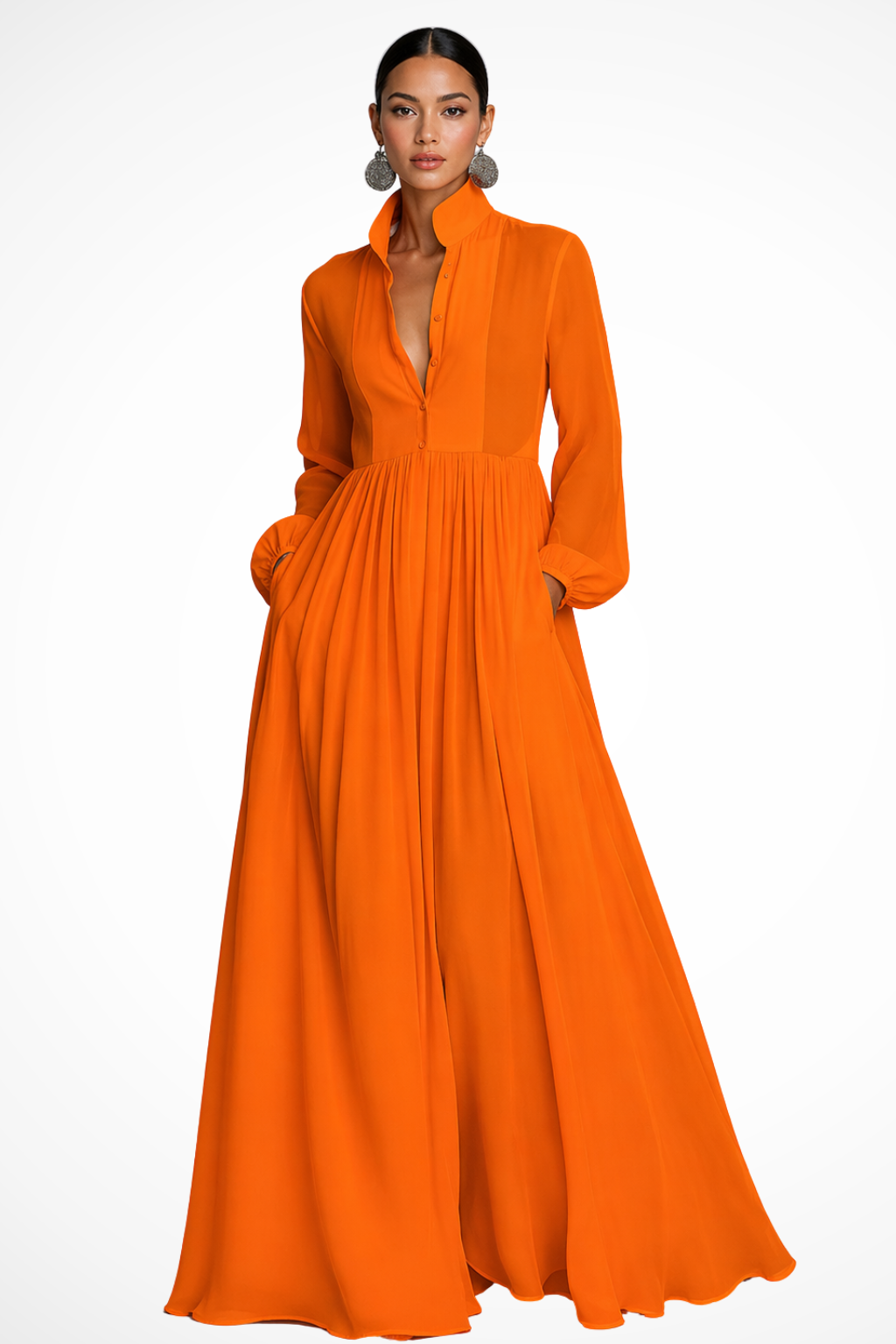 Women's Long Sleeve Button Maxi Dress with Pockets