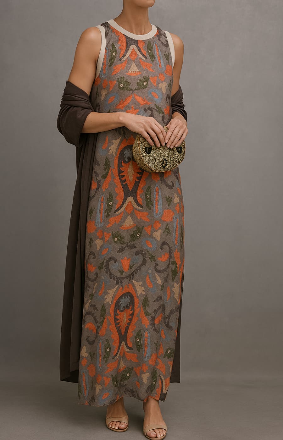 Women's 2-Piece Printed Maxi Dress and Cardigan Set
