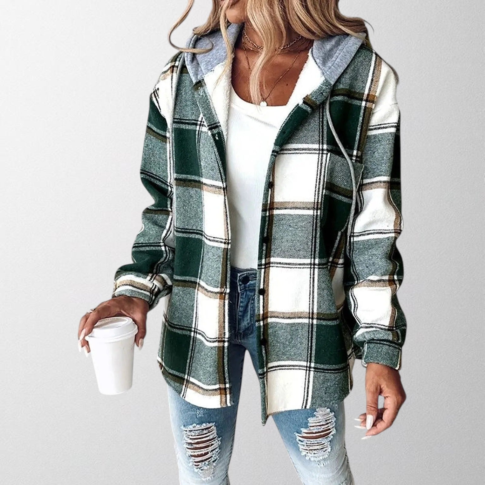 Women's Plaid Hooded Zip-Up Jacket