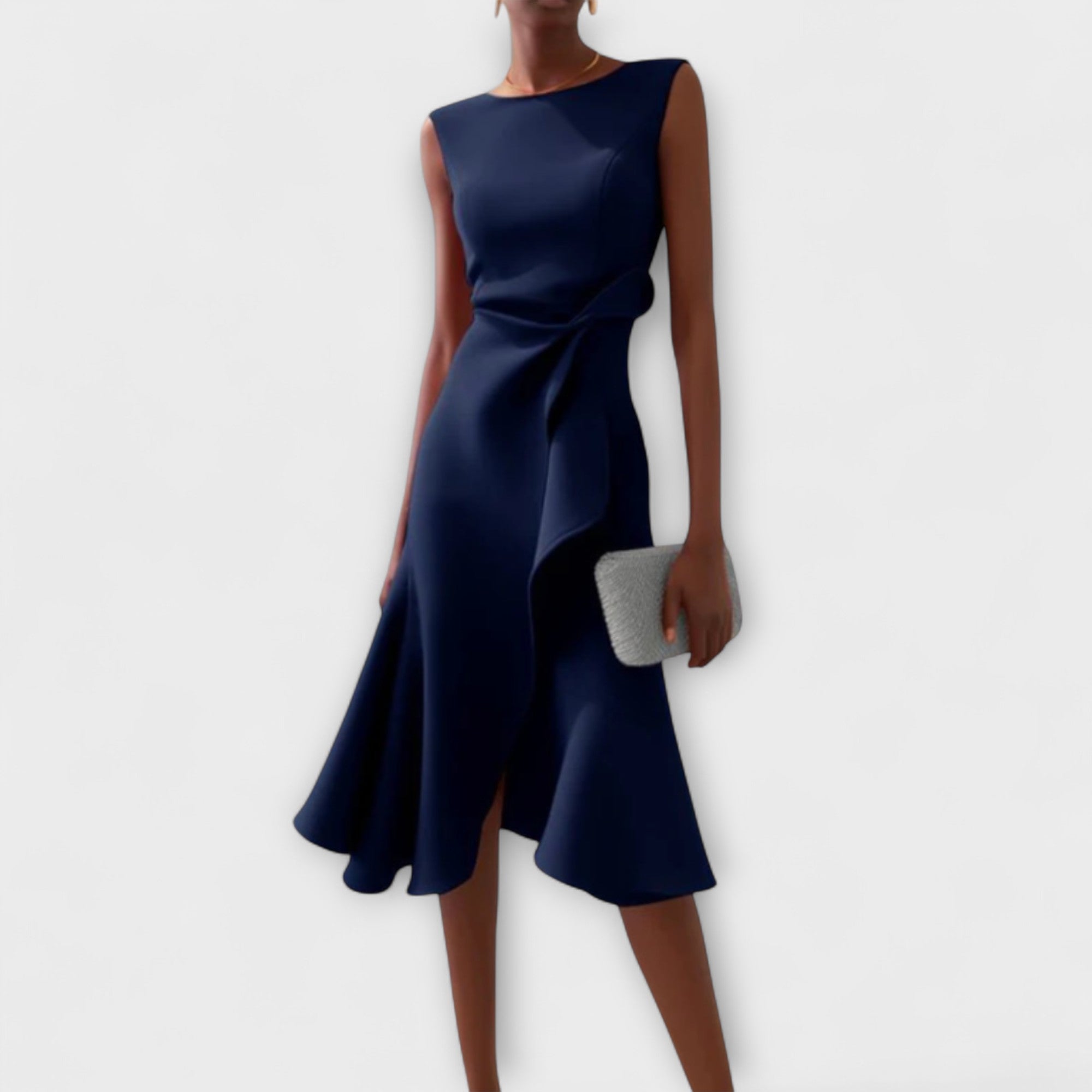 Women's Draped Asymmetric Midi Dress
