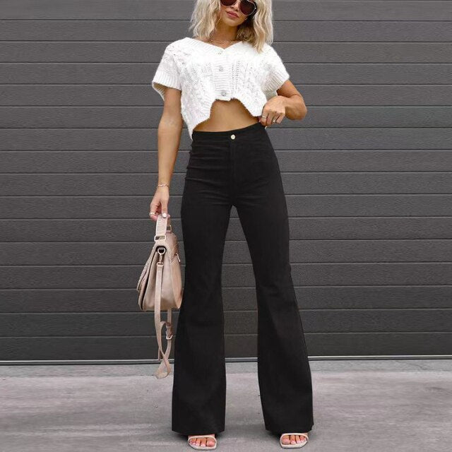 Trendy High-Waisted Flared Pants for Women – Elegant Fit