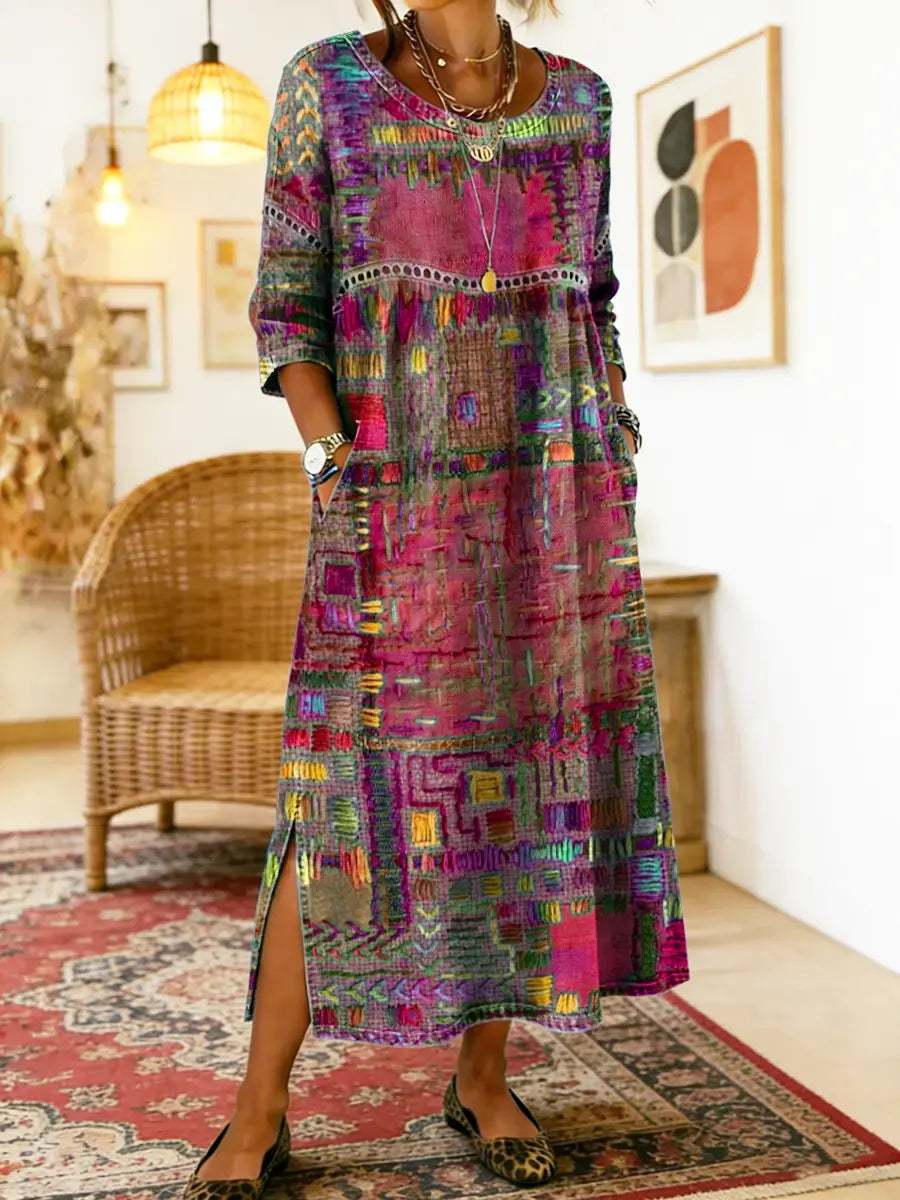 Women's Mosaic Print Side Slit Midi Dress