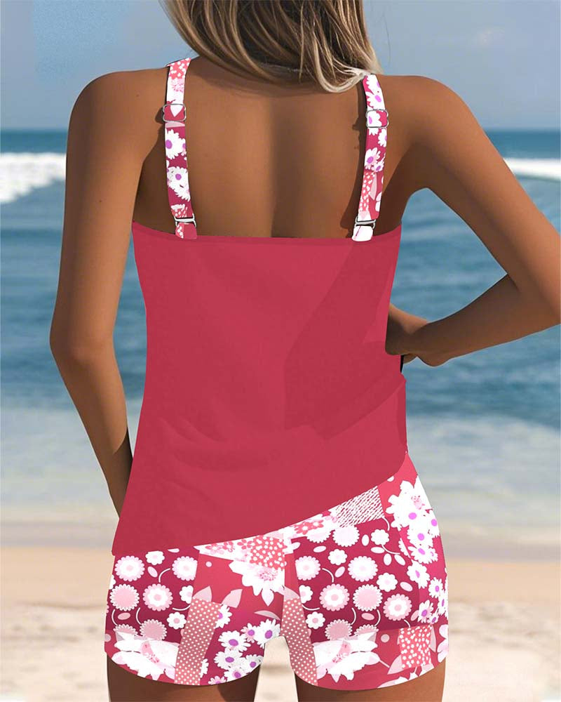 Two-Piece Tankini Set with Printed Shorts