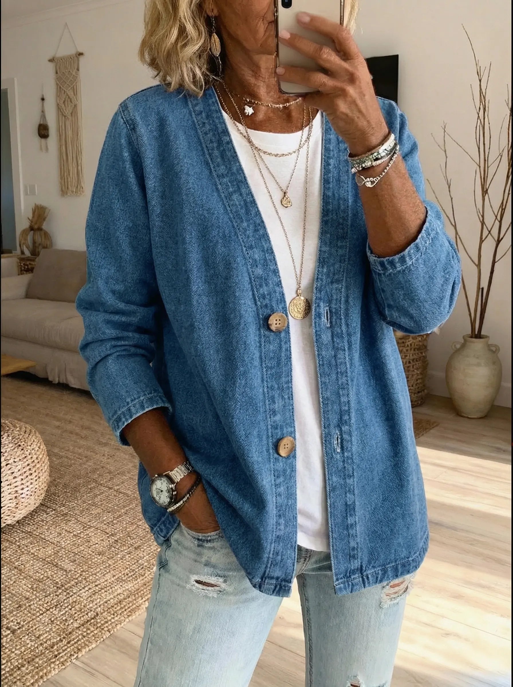 Women’s Button-Front Denim Cardigan