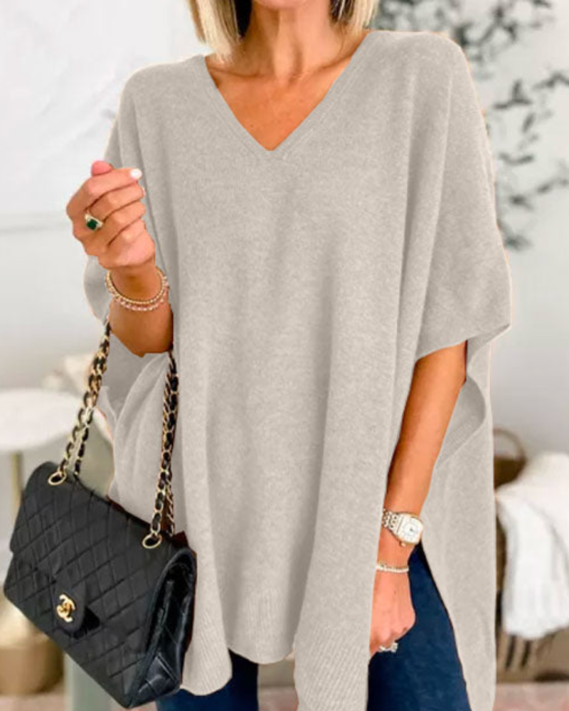 Women's V-Neck Knit Poncho Oversized Sweater