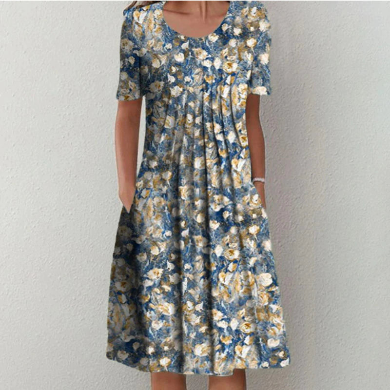 Women's Floral Print Midi Dress with Relaxed Everyday Elegance