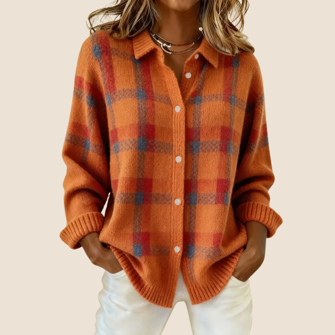 Women's Retro Plaid Oversized Knit Sweater