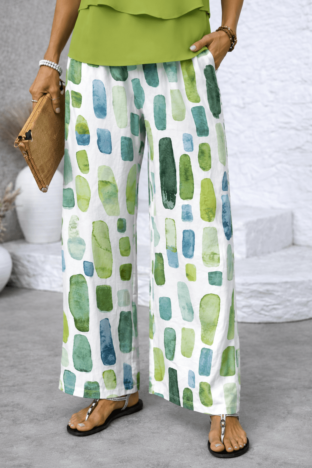 Women's Tiered Sleeveless Top & Abstract Print Trouser Set