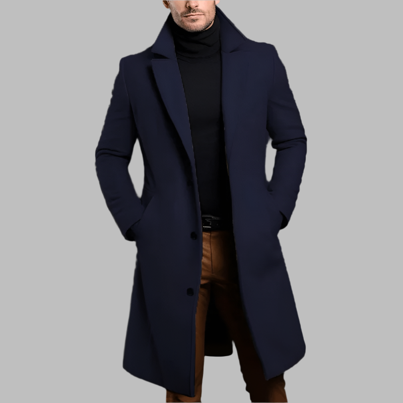 Men’s Longline Tailored Wool-Style Overcoat