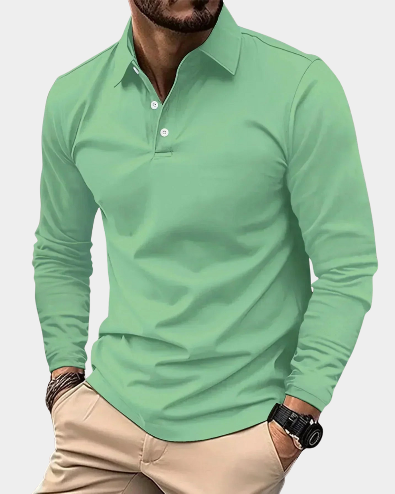 Men's Long-Sleeve Polo Collared Shirt