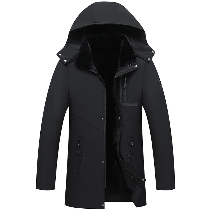 Warm Winter Parka for Men with Removable Hood and Practical Zippers