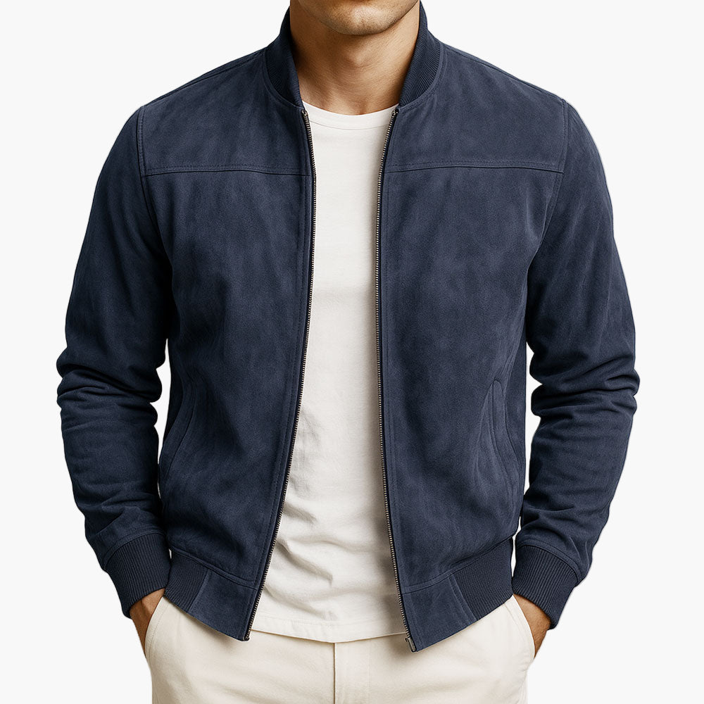 Men’s Suede-Look Zip-Up Bomber Jacket