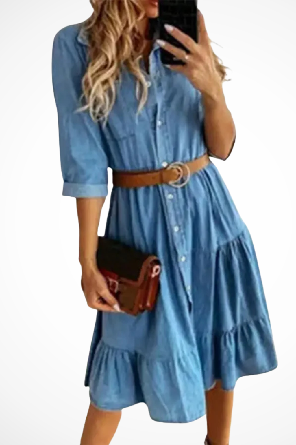 Women’s Button-Up Tiered Midi Dress for Casual Chic Everyday Elegance
