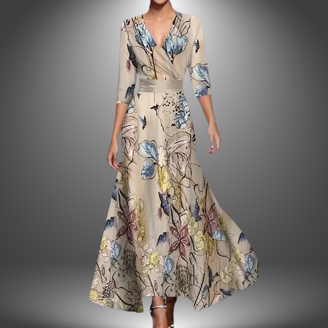Women's Flattering V-Neck Floral Wrap Maxi Dress