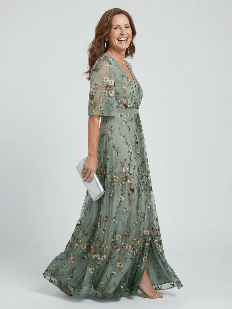 Women's Floral Print Maxi Dress with Flutter Sleeves