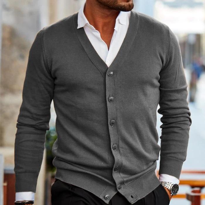 Men's Button-Up Soft Knit Long Sleeve Cardigan