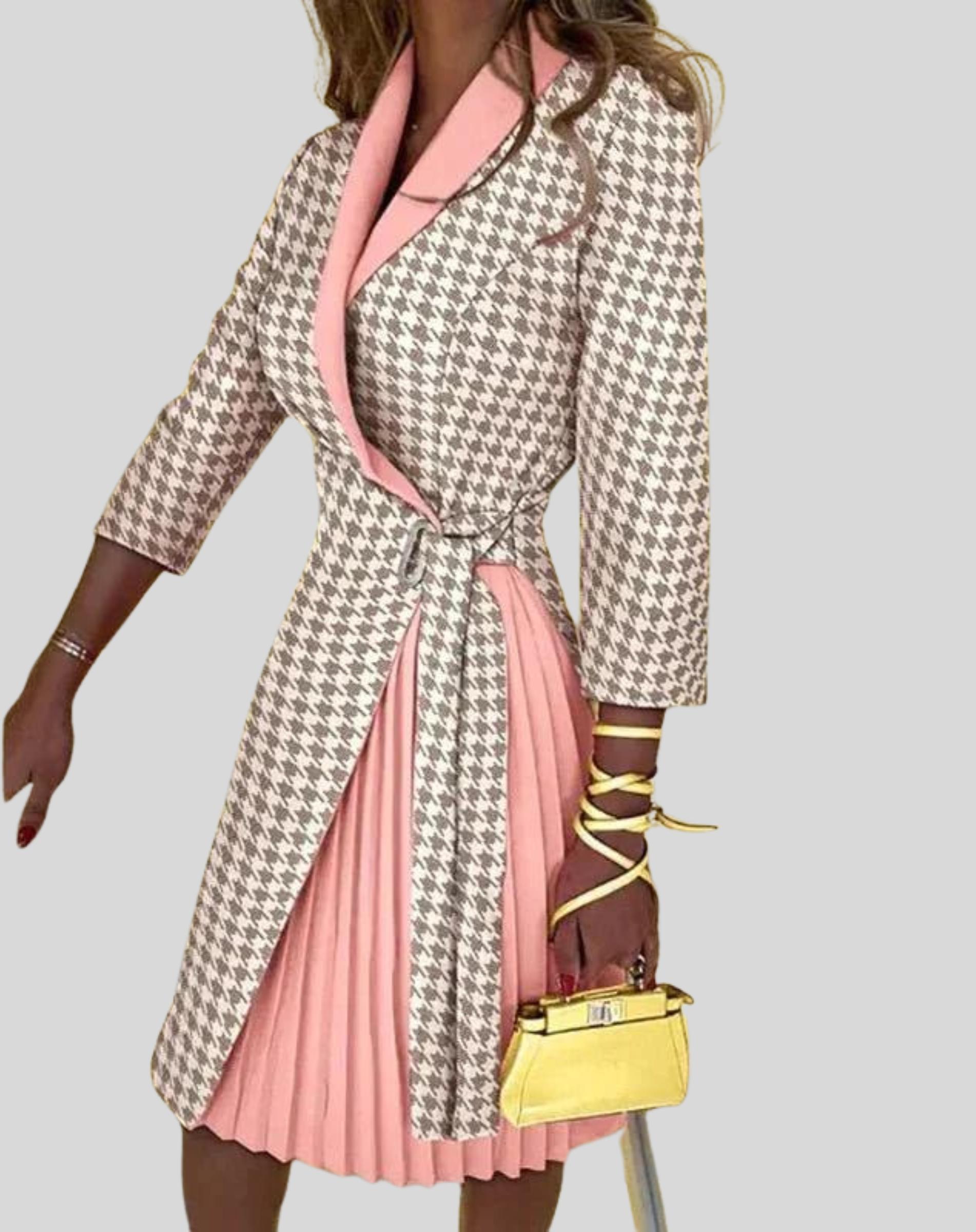 Women's Pleated Wrap Midi Dress with Tie Waist