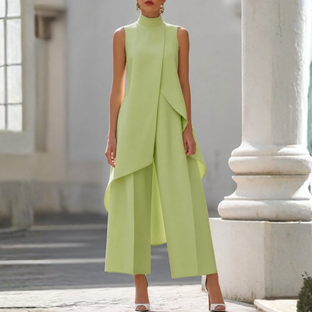 Women's Sleeveless Turtleneck Asymmetric Drape Jumpsuit