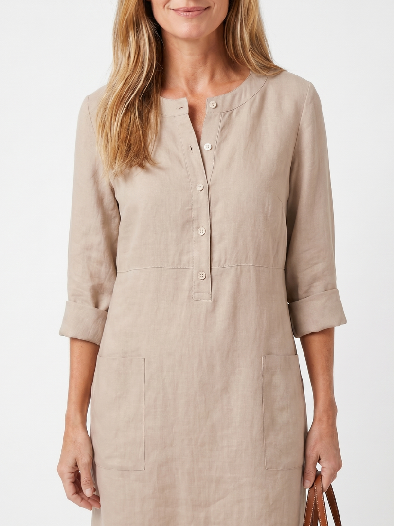 Women's Relaxed Shift Dress with Three-Quarter Sleeves