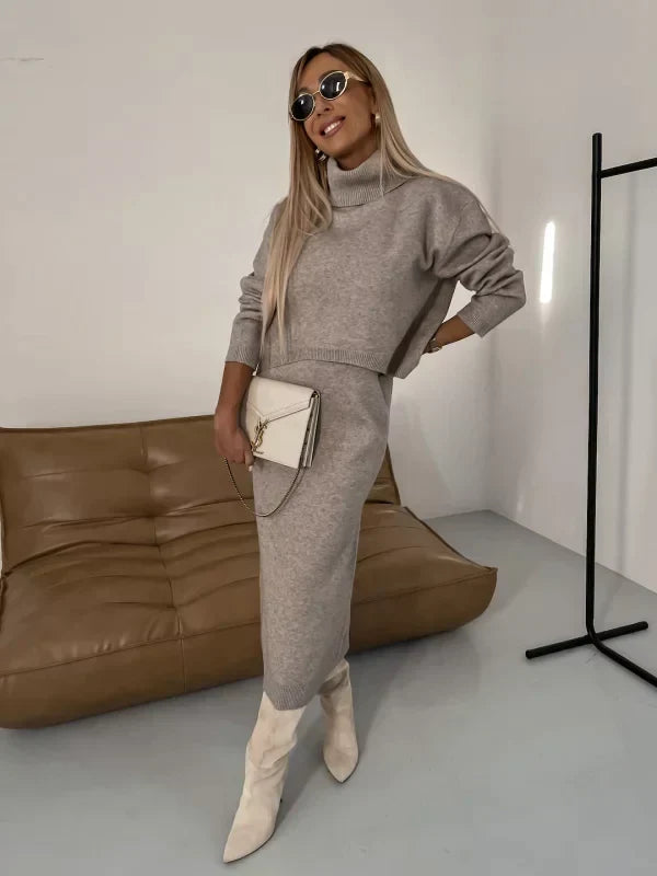 Women's Midi Dress & Turtleneck Sweater Set