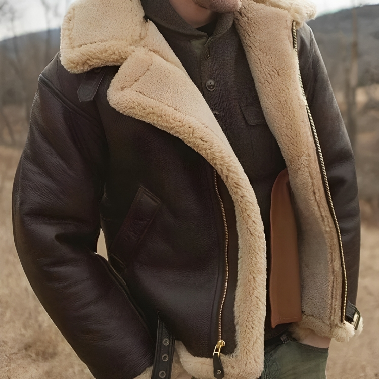 Men's Shearling Zip-Up Outerwear Winter Jacket
