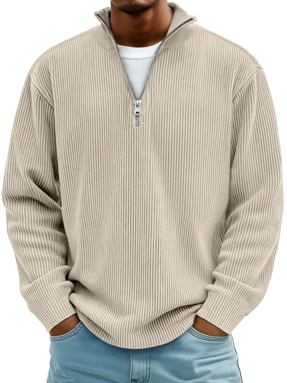 Men's Ribbed Quarter-Zip Long Sleeve Sweater