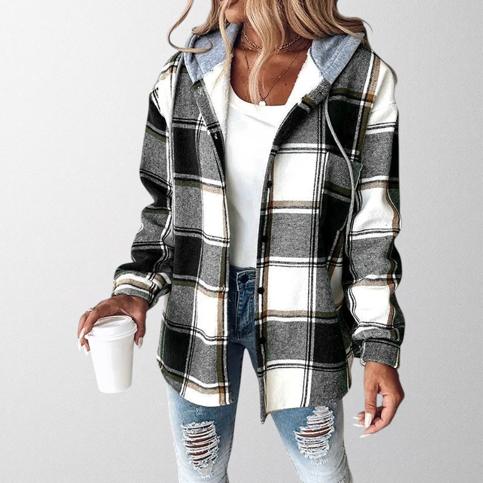Women's Plaid Hooded Zip-Up Jacket