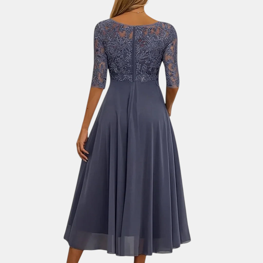 Women’s Elegant Chiffon Lace Midi Dress
