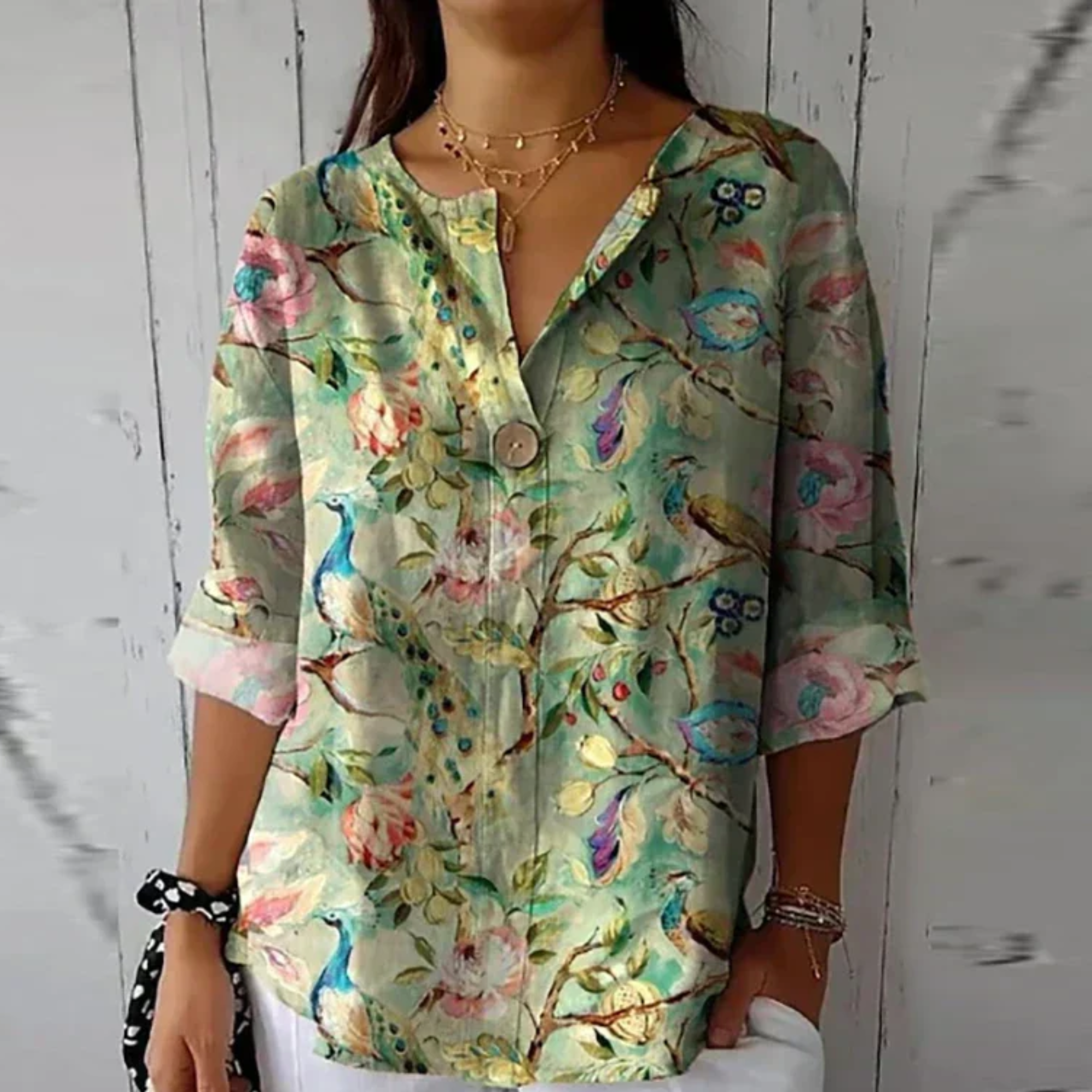Floral V-Neck Summer Top Blouse for Women