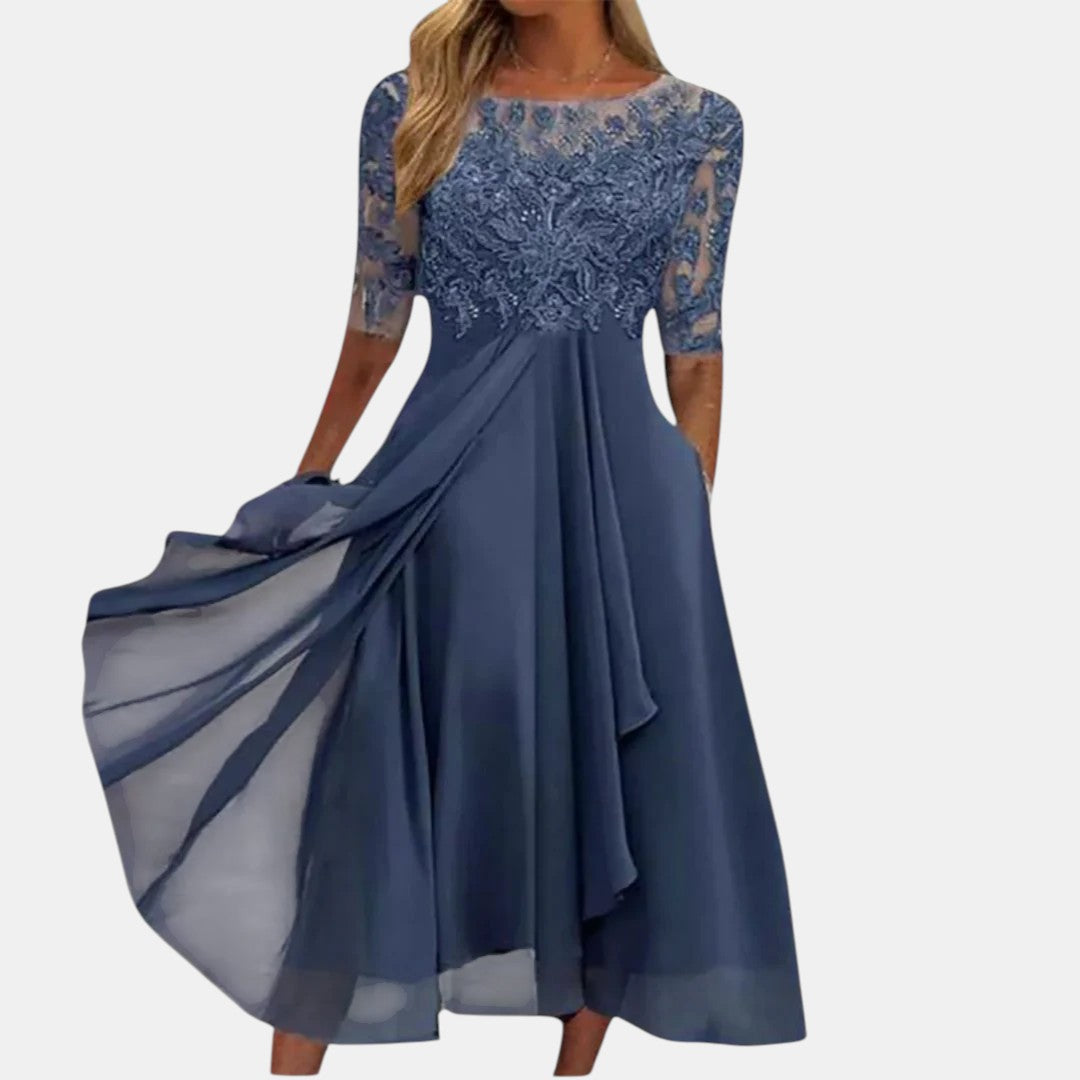 Women’s Elegant Chiffon Lace Midi Dress
